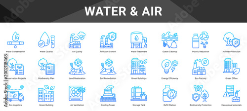 WATER & AIR  Icon set collection. Vector icon pack featuring thematic icons for your presentations or business.