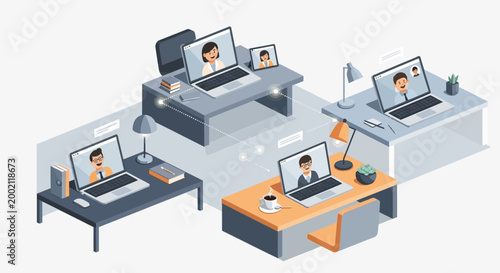 people working at computer desks in office.