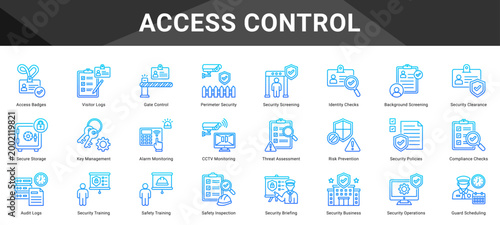 ACCESS CONTROL  Icon set collection. Vector icon pack featuring thematic icons for your presentations or business.