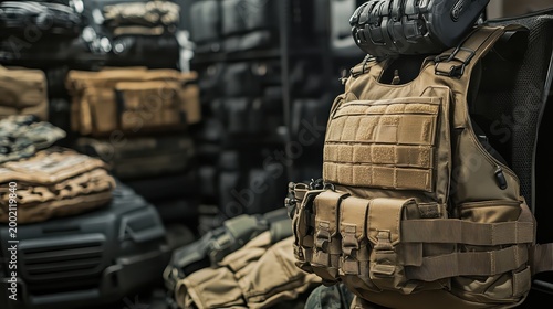 Tactical Gear and Vest Displaying Outdoor Adventure Equipment