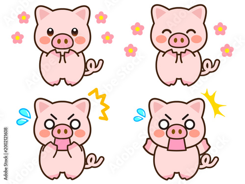 	驚くブタのイラスト素材セット