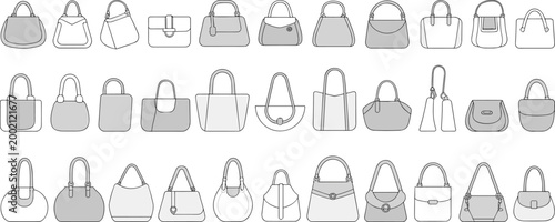 Assorted Handbag Silhouettes and Sketches purse fashion