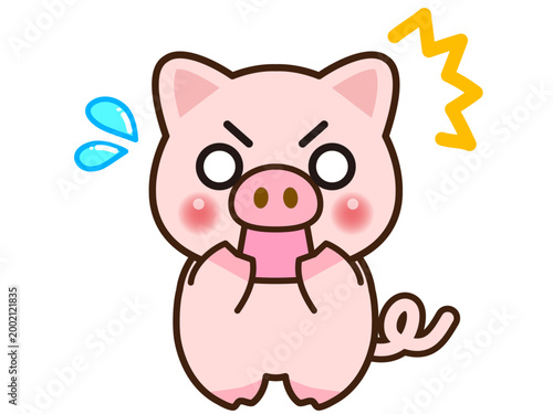 	驚いてショックを受けるブタのイラスト素材