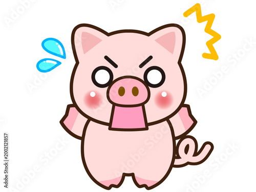 	驚いてショックを受けるブタのイラスト素材2