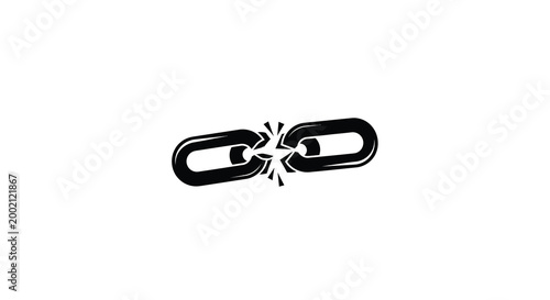 Broken chain link silhouette on white background