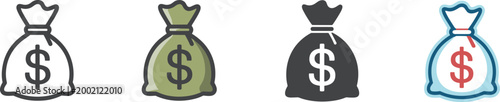 Four money bag icons with dollar signs finance wealth