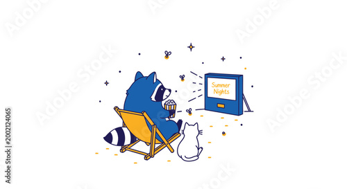 relaxed cat, lazy animal, beach chair, summer vibe, vector illustration