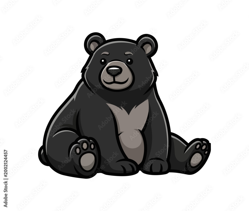 Obraz premium Cartoon bear sitting isolated on black background