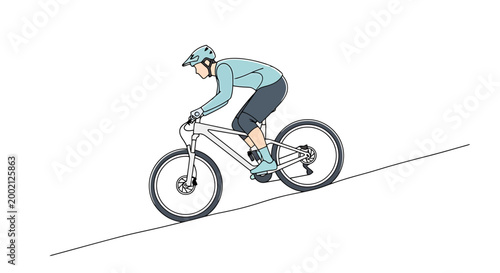 Active person riding a mountain bicycle downhill on a slope demonstrating athletic pursuit and a challenging outdoor pastime enjoying recreational activity and a thrilling sport engagement on a