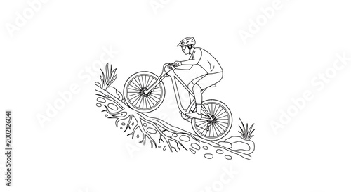 Active person riding a mountain bicycle downhill on a rocky trail enjoying the challenging terrain and outdoor adventure in a dynamic action scene