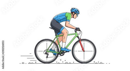 Active sportsman riding a bicycle on a road with dust flying showcasing dynamic movement and healthy lifestyle perfect representation of cycling sport and outdoor recreation for promotional