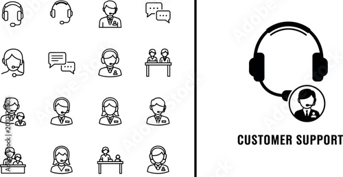 Customer support team icons with headphones and various user avatars