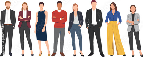 Принти на полотні Flat vector illustration set of diverse professional business people and office