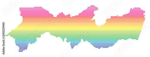 Map of the State Pernambuco (BR) showing the area with parallel horizontal lines in rainbow colors.