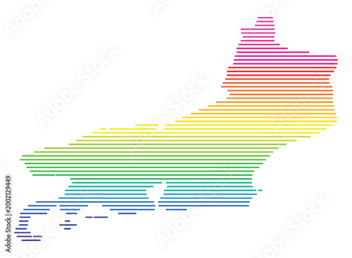 Map of the State Rio de Janeiro (BR) showing the area with parallel horizontal lines in rainbow colors.