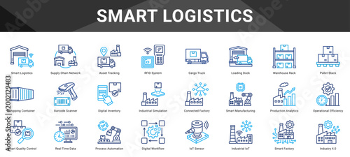 SMART LOGISTICS  Icon set collection. Vector icon pack featuring thematic icons for your presentations or business.