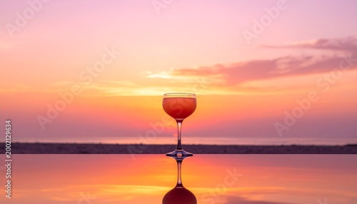 Elegant Cocktail Glass Reflection at Desert Golden Hour