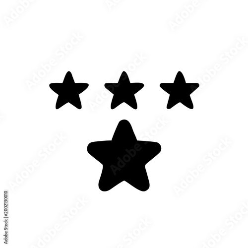 Three black outline stars in chat bubble with one separate star vector illustration design concept.