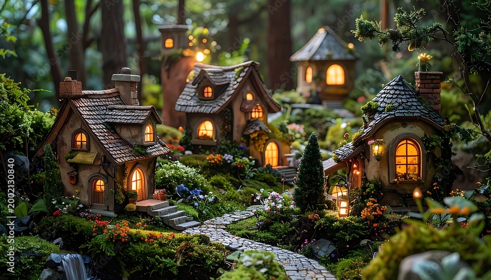 Fototapeta premium Miniature village glow