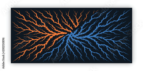Dual Energy Branch Network – Blue vs Orange Abstract Tree Roots