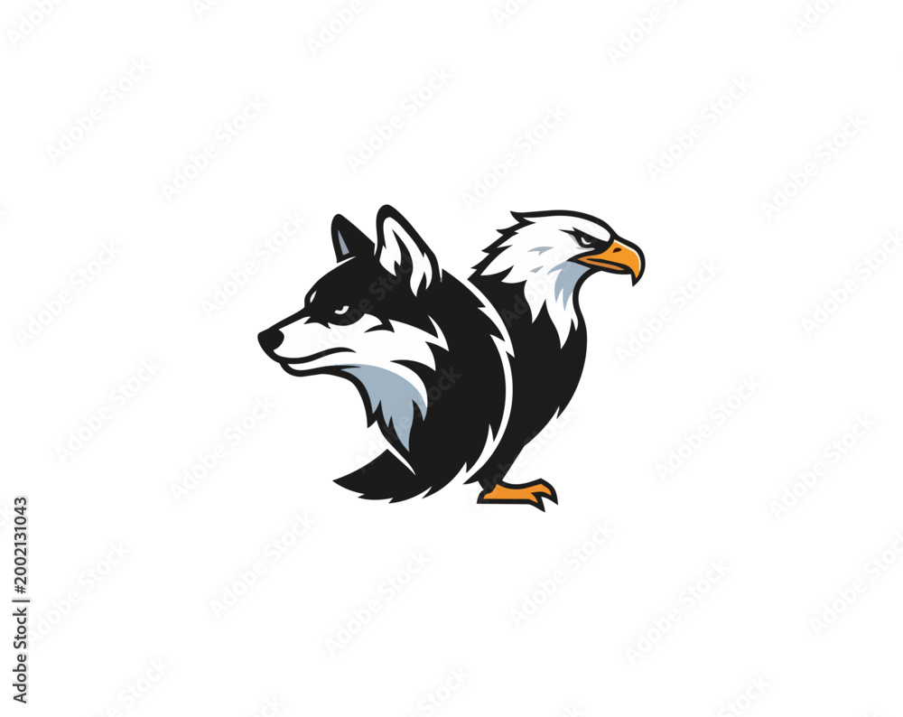 Obraz premium Combined animal emblem wolf and eagle symbol vector illustration