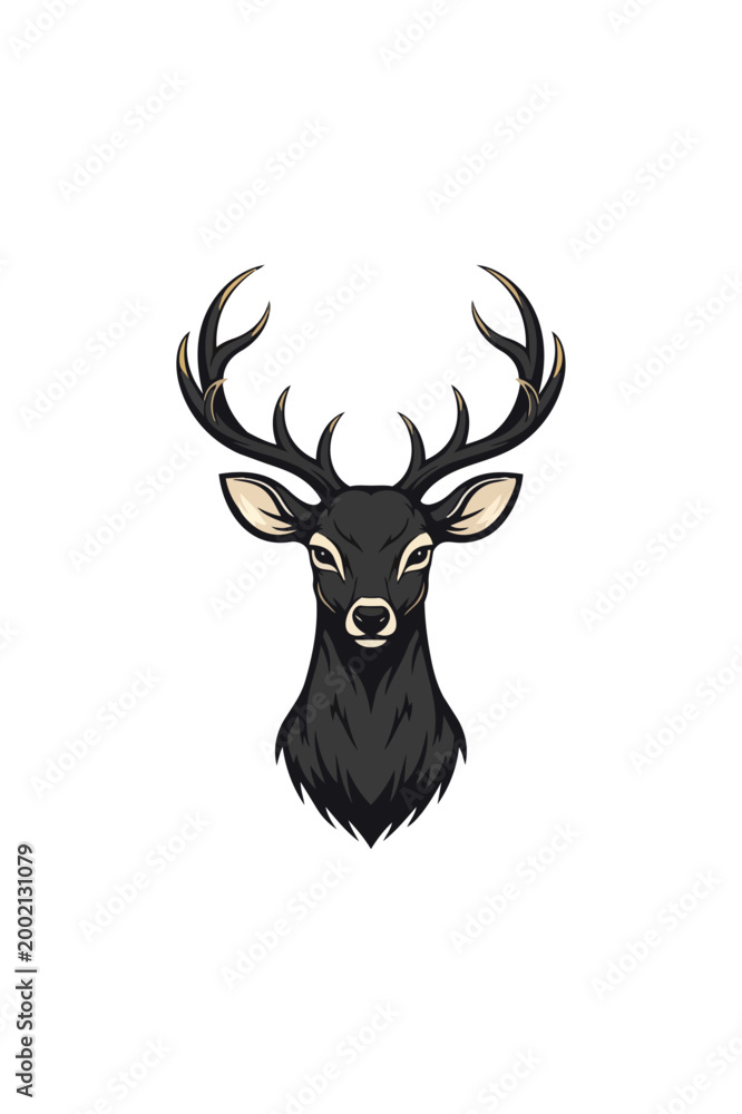 Naklejka premium Deer head illustration on black background