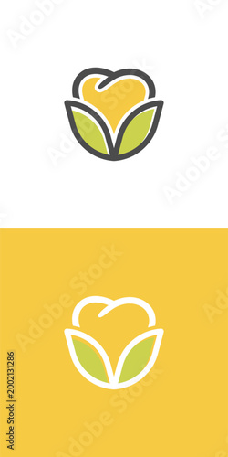 Stylized Tooth with Green Leaves Logo Design.