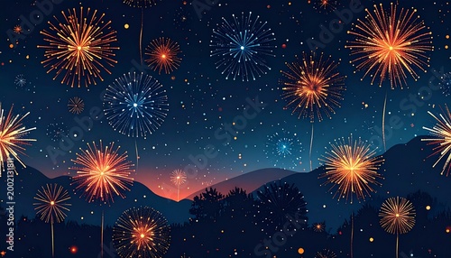 Bright Celebration Fireworks Seamless Wallpaper with Sparkling Bursts