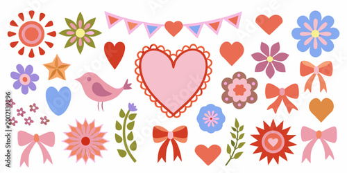 large whimsical heart surrounded by flowers bows and decorations high quality