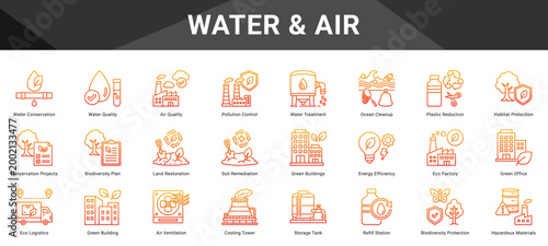 WATER & AIR  Icon set collection. Vector icon pack featuring thematic icons for your presentations or business.