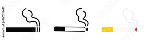 Cigarette icon. Smoking cigarette with smoke symbol. Tobacco product illustration for health, addiction and smoking concept. Eps 10