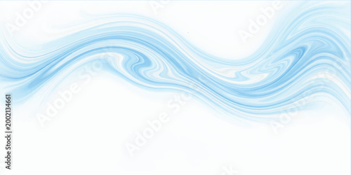 Abstract background with flowing light blue liquid waves and soft swirling gradients on a white backdrop featuring smooth curves and translucent layers of paint or water motion