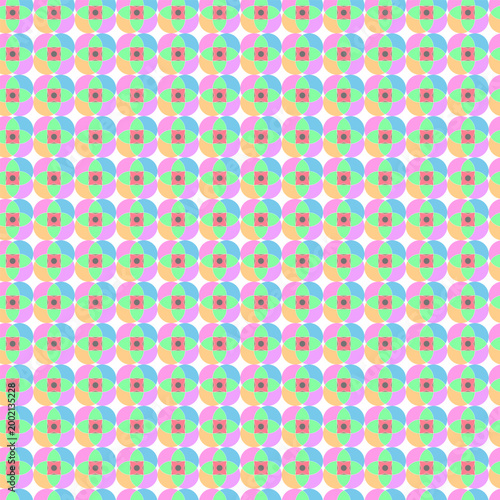 Pastel Geometric Floral Mandalas Seamless Pattern. Colorful Mid-Century Modern Geometric Motif.