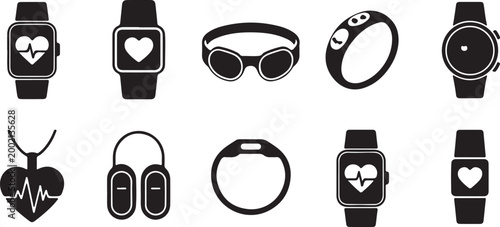 Health and Fitness Wearable Device Icons Keywords: health tracker, smartwatch, fitness band