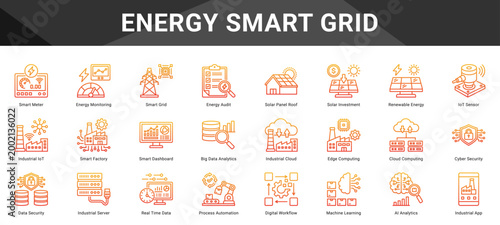 ENERGY SMART GRID  Icon set collection. Vector icon pack featuring thematic icons for your presentations or business.