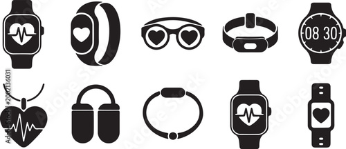 Icons for Health and Fitness Wearables smartwatch fitness tracker