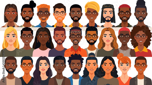 Vector illustration of diverse people faces in a group setting