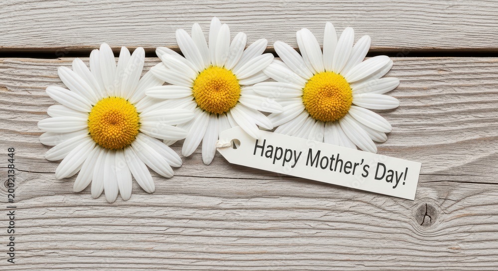 Obraz premium Creative mother's day greeting with daisies on torn paper