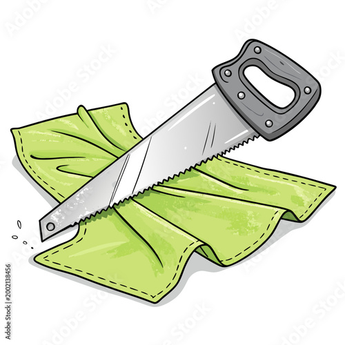 Hand Saw Cutting Green Leaf Illustration