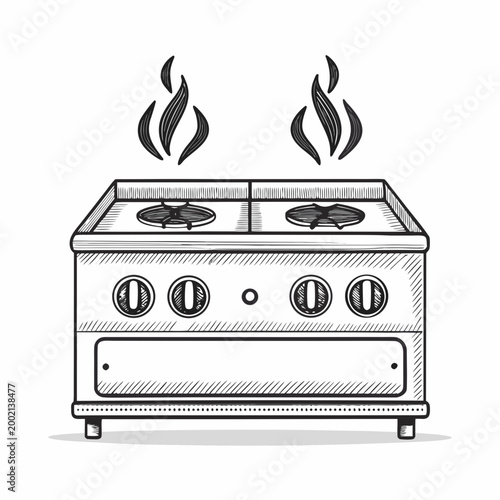 Vintage Gas Stove Illustration with Double Burners