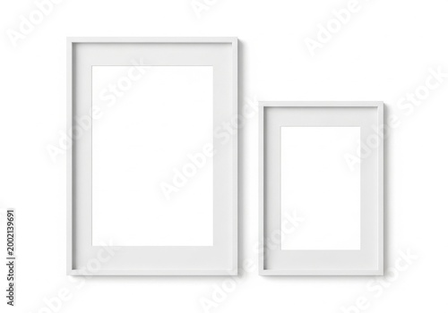 Minimalist white picture frames in different sizes isolated on transparent background
