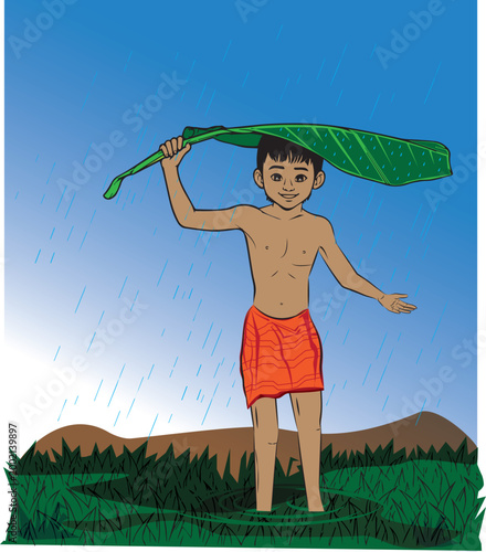 Digital Illustration of Enjoy the Rain – Childhood Memories 
