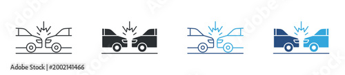 Car accident icon set. collision between vehicles symbol. road crash and insurance claim concept. vector illustration.