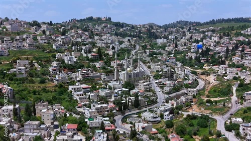 Aerial View of Abu Ghosh Village, Israeli Judean Hills on a beautiful day