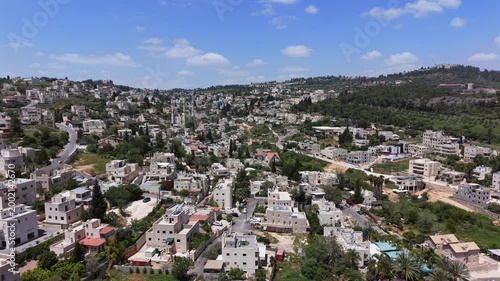 Aerial View of Abu Ghosh Village, Israeli Judean Hills on a beautiful day