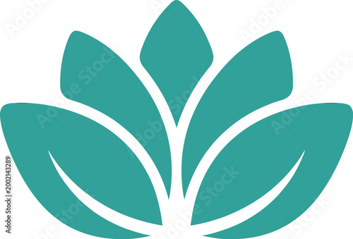 Minimalist vector graphic illustration of a stylized lotus flower symbol featuring clean geometric teal leaves used for branding and corporate identity design