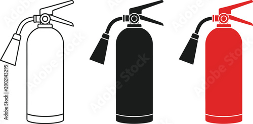 Fire extinguisher silhouettes in three color variations