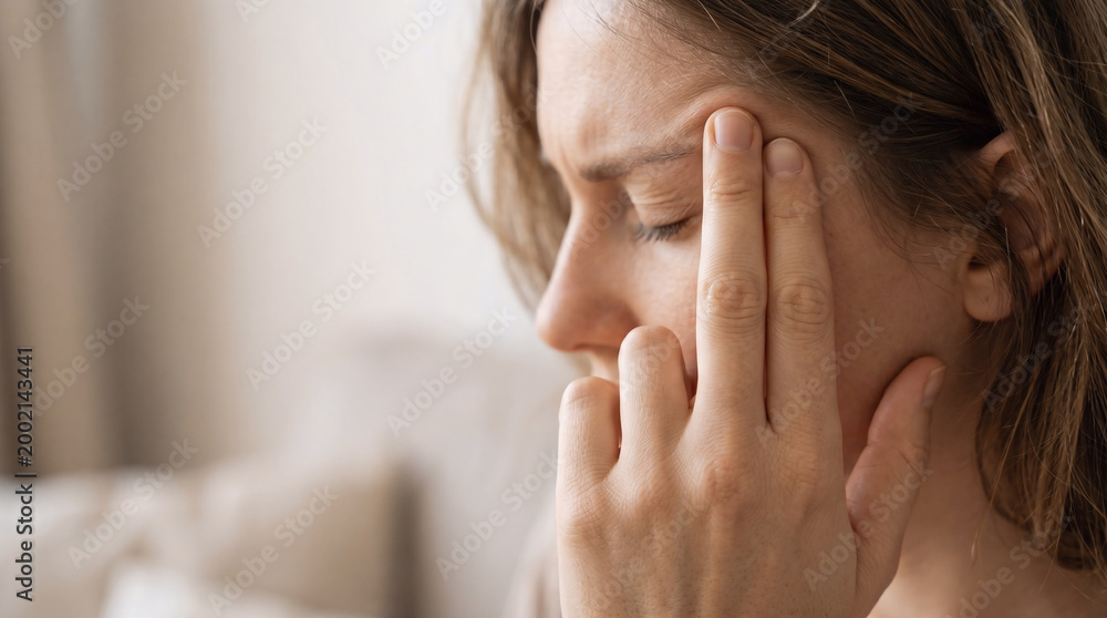 Obraz premium Stressed Woman Suffering From Severe Tension Headache