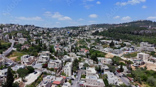 Aerial View of Abu Ghosh Village, Israeli Judean Hills on a beautiful day