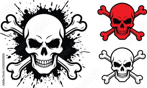This sharp vector illustration features a detailed human skull with crossed bones designed in a bold artistic style for various creative projects